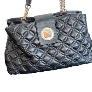 Black Kate Spade purse silver chain straps, pink interior